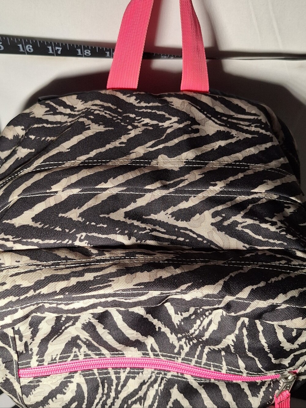 Jansport Backpack, Zebra Stripes, Black & Grey With Pink Accents - Picture 2 of 13